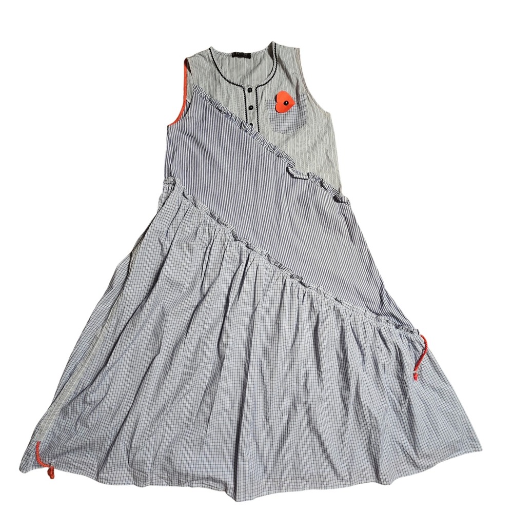 Tricot Chic White Striped Patchwork Heart Midi Dress Womens 6 Coastal Resortwear